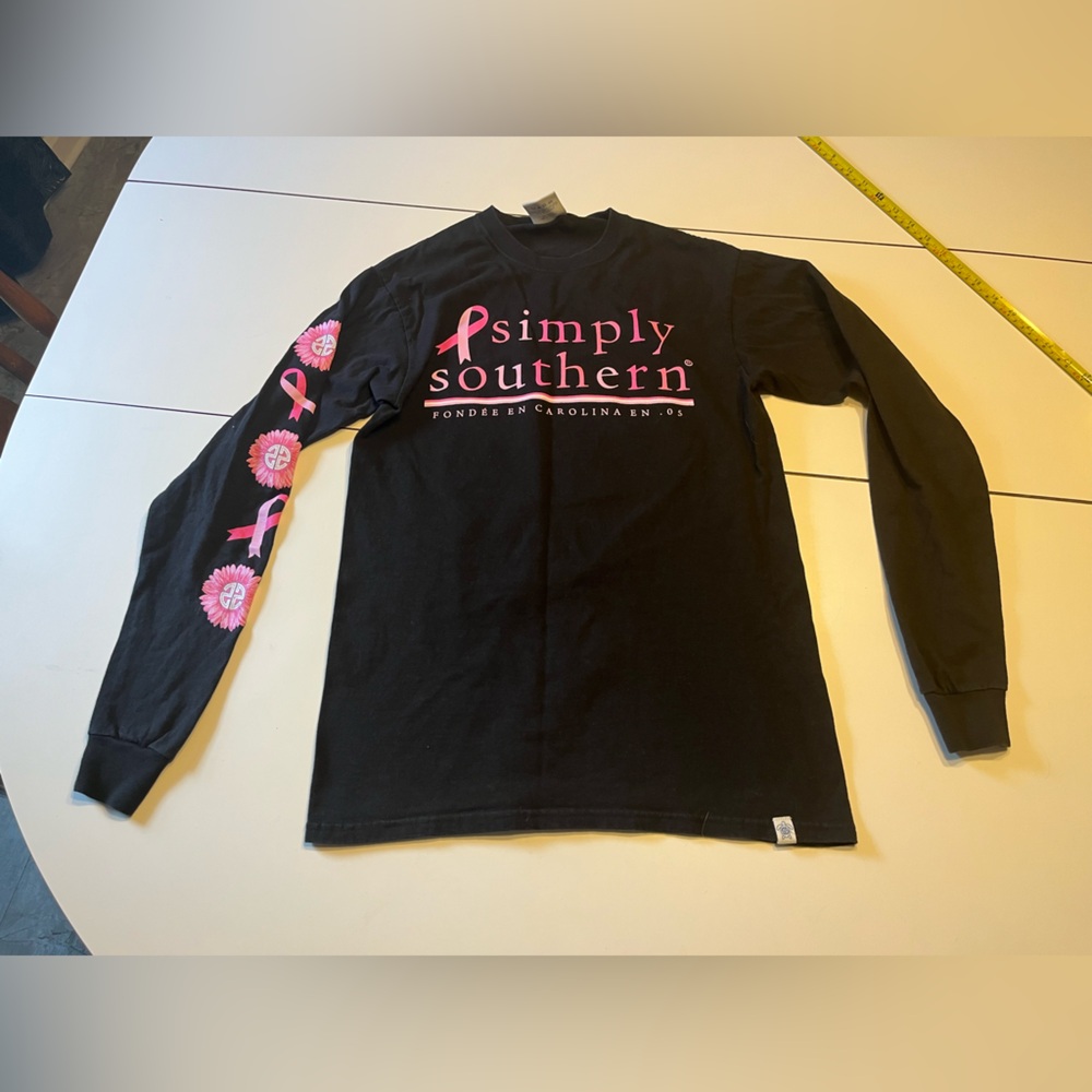 Simply Southern small black long sleeve breast cancer awareness shirt